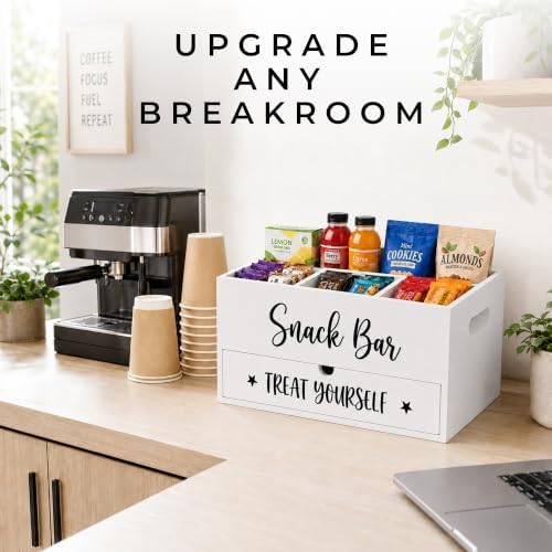 Wood Snack Organizer for Countertop, 4 Compartment Pantry Storage Bins