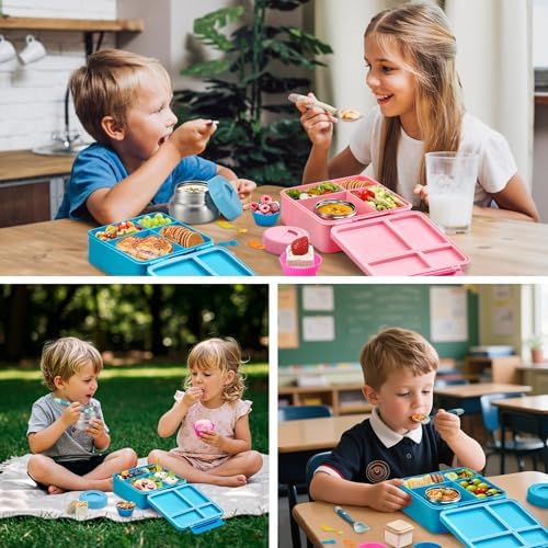 Bento Lunch Box with 9.5 oz Soup Thermo, Kids Leakproof 4 Compartments