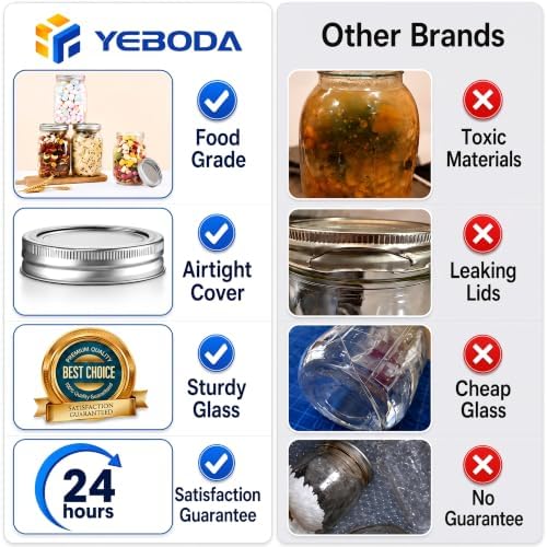 YEBODA 32 oz Wide Mouth Mason Jars, 6 Pack