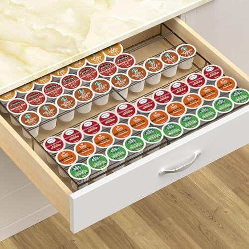 Coffee Pod Holder Drawer, Expandable K Cup Holder Compatible with Keurig K-Cup, K Cup Drawer Organizer Hold 35-70 Coffee Pod Storage for Coffee Station Office and Kitchen, Black