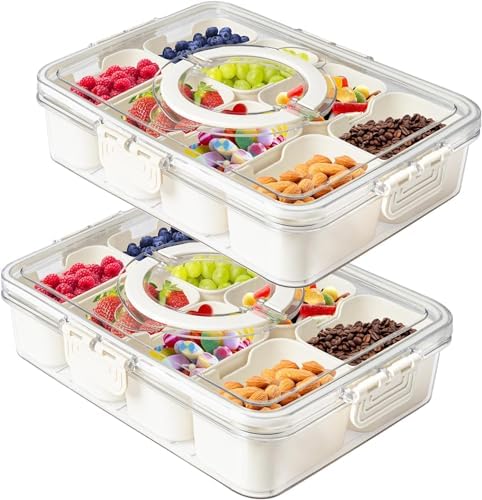 2Pack Divided Veggie Tray with Lid and Handle 8 Compartment Serving