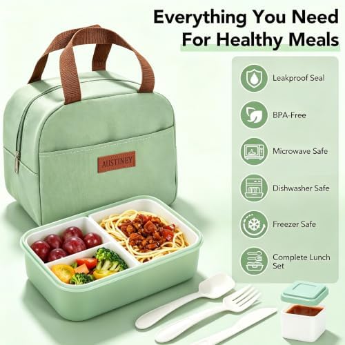 Bento Box 1100ml Lunch Container with Bag & Utensils & 2 Storage Bags