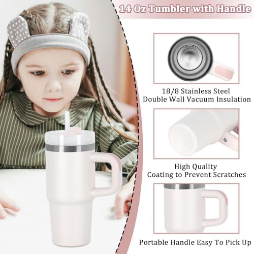 Muwnrol 14 Oz Tumbler with Handle and Straw for Kids, Stainless Steel