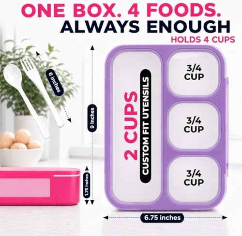kinsho Bento Box Lunch Boxes for Kids Adults with Utensils, Pink &