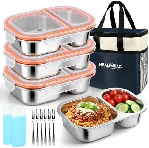 XIANKE Stainless Steel Bento Box Set, 3 Pack, 27oz