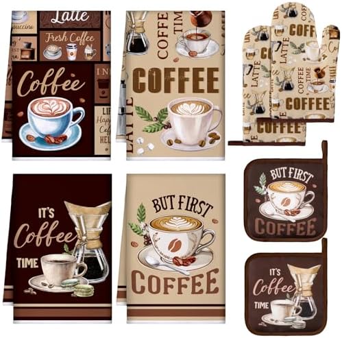 Fourluoo 8-Piece Coffee Kitchen Towels and Pot Holders