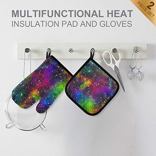 QMXO Abstract Colorful Universe Galaxy Oven Mitts Quilted Cotton