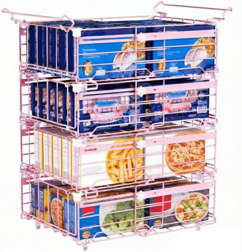 Deep Freezer Organizer Bins for 10 Cu.Ft Freezer - Pink, 4 PCS