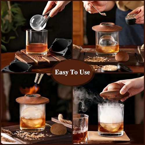 Whiskey Smoker Kit with Torch & 2 Clear Ice Maker, Old Fashioned