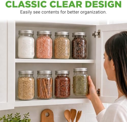 NutriChef 8-Pack 16 oz Mason Jars with Lids
