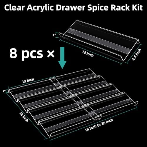 MIUKAA Acrylic Spice Drawer Organizer, 8 Pack-4 Tier Seasoning Rack