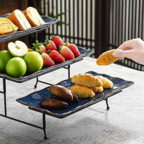 YYW 3-Tier Porcelain Serving Tray Set, 12 Inch Platters with Sturdy