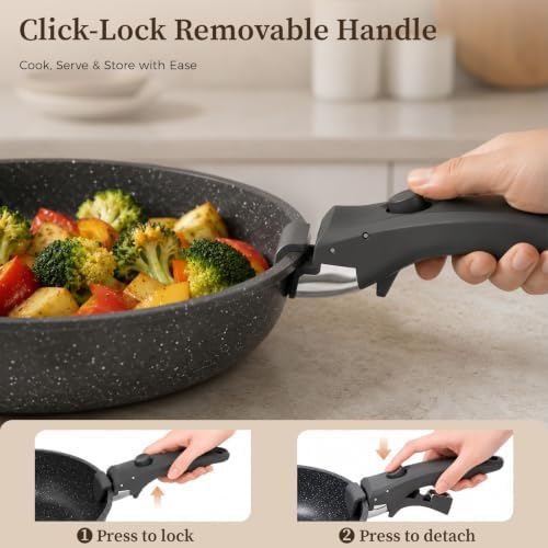 YASHE 9Pcs Granite Nonstick Pots and Pans Set, Stackable, Oven Safe