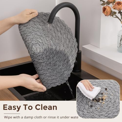 Topotdor Round Placemats Set of 4,Washable Woven Table Mats,Grey