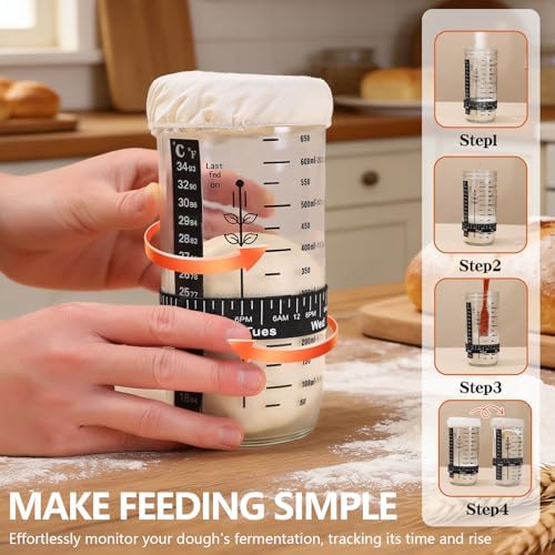 Sourdough Starter Kit with Banneton Basket, Jar and Tools