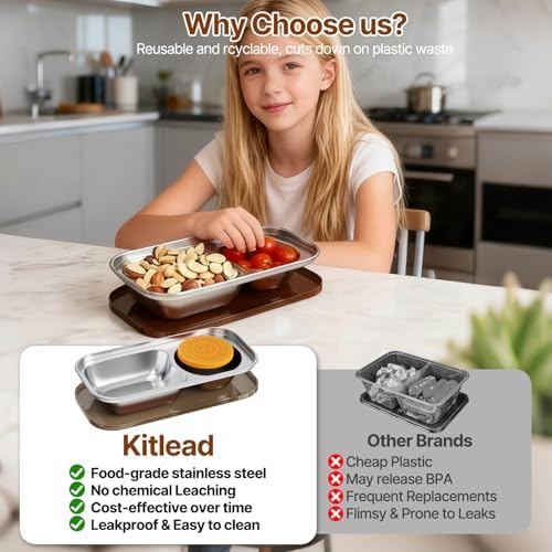 2 Compartment Grab and Go Snack Containers Reusable,Stainless Steel