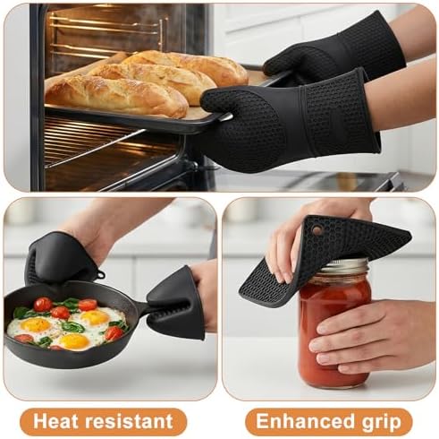 6 Pcs Oven Mitts and Pot Holders Sets for Kitchen, Extra Long Silicone