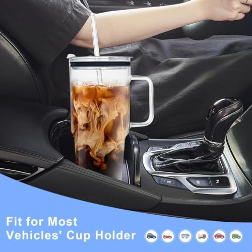 Glass Tumbler with Straws and Lids, 40oz Large Glass Coffee Tumbler