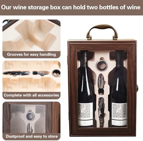 Wine Gift Box with Clear Window 2 Bottle Top Handle with 3 Wine