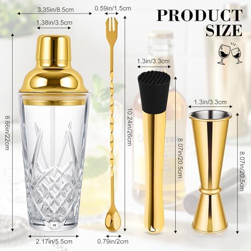 Glass Cocktail Shaker Set with Gold Lid for Home Bar & Cocktails