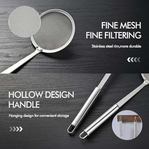 5.3 Inch Spider Strainer With Mesh Fatsoff Soup Scoop,Slotted Spoon