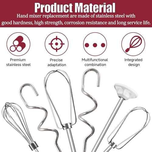 Hand Mixer Beater Attachments for Kitchenaid, Whisk, Dough Hooks, and