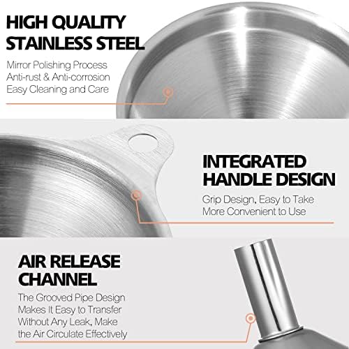 Anaeat Stainless Steel Mini Kitchen Funnel Set, 3 Pack Durable Metal