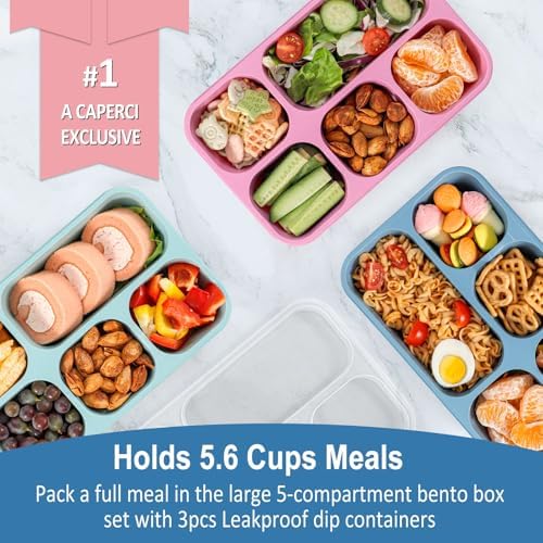 Caperci Bento Box Adult Lunchable Container with 3pc Dressing Cups
