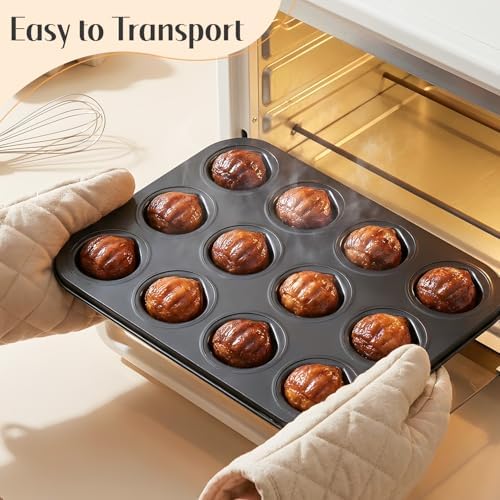 Tissting Muffin Cake Pan, Nonstick 12 Cavity Chestnut Baking Pan