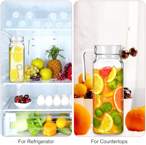 2 Pcs Plastic Pitcher with Lid, 37 oz Clear Acrylic Pitcher
