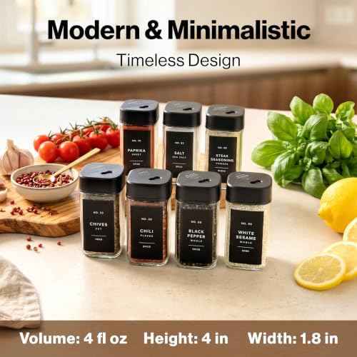 EDELHAUS Glass Square Spice Jars with Label, 24x Black Sprinkle Lids