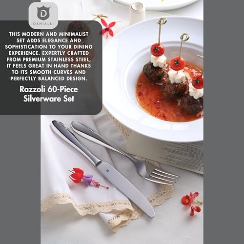 Danialli Modern Silverware Set, 18/10 Stainless Steel Flatware, Mirror