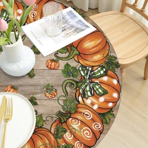 Robvobe Fall Round Fitted Tablecloth with Elastic, 40"-44"