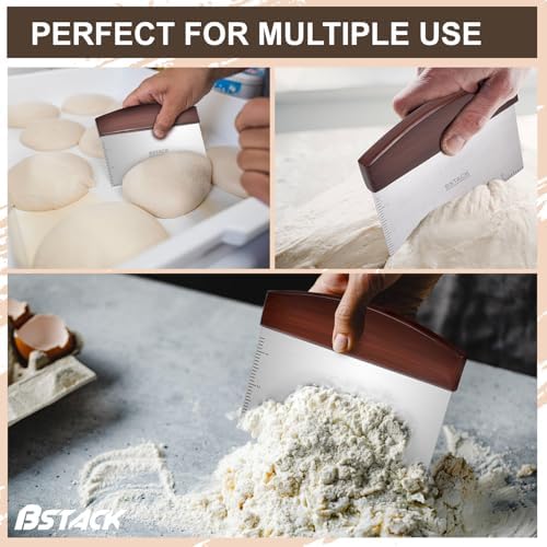 Bench Scraper Stainless Steel Dough Scraper with Ergonomic Wooden