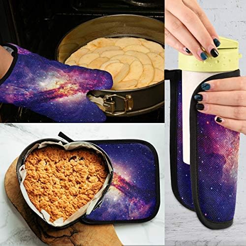 QMXO Galaxy Universe Space Star Oven Mitts Quilted Cotton Lining