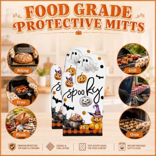 Halloween Spooky Ghost Oven Mitt and Pot Holder Set, 4PC