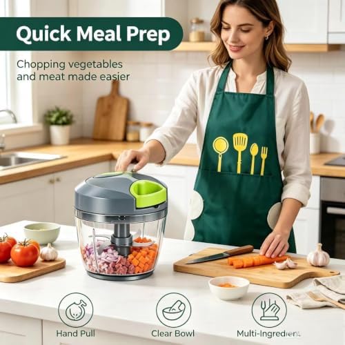 Manual Pull String Vegetable Chopper with Kitchen Apron