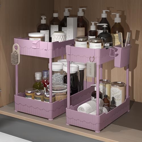 Sevenblue 2-Pack Under Sink Organizer with Hooks & Hanging Cup for