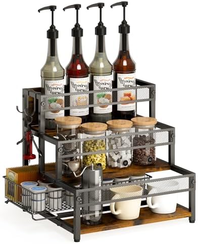 LOTEYIKE 3 Tier Coffee Syrup Rack Organizer 12 Water Bottles Holder