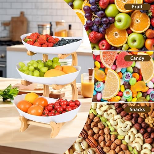 Fruit Bowl for Kitchen Counter, 3 Tier Plastic Serving Bowls with