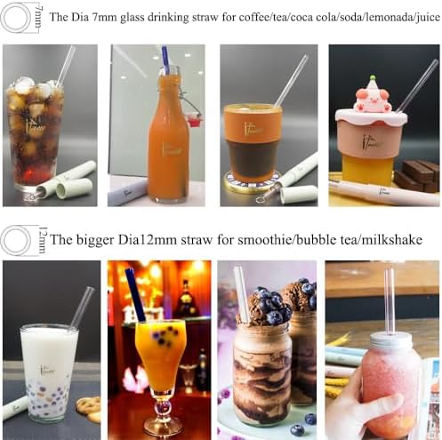 2 Packs Reusable Glass Drinking Boba Straws with Portable Case