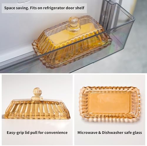 Champagne Color Glass Butter Dish with Lid for Countertop