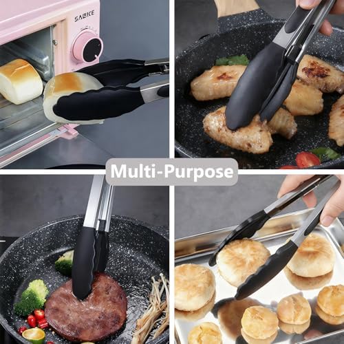 Kitchen Tongs with Non-Stick Silicone Tips, 9 and 12 Inch
