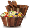 Hushee 4 pcs Gaint 12Inch Wooden Salad Bowl Set Large Round Wood Bowls