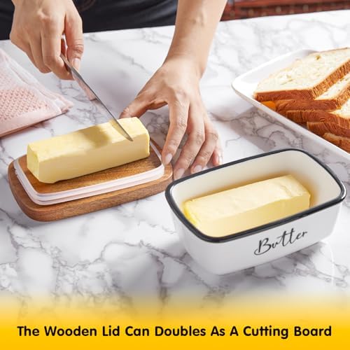 Butter Dish with Lid, ALELION Large Ceramic Butter Dish for