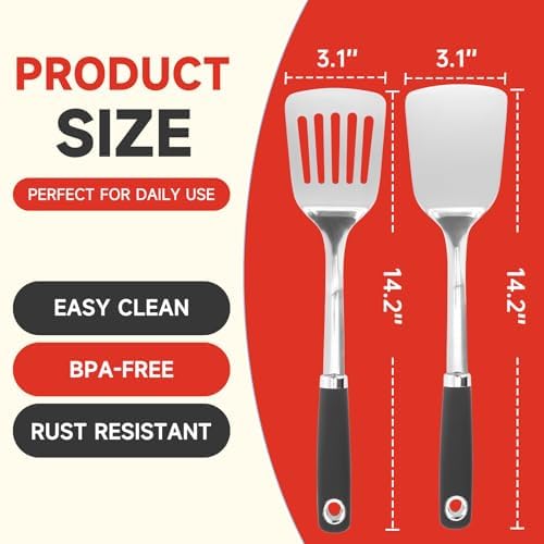 2 Pcs Stainless Steel Spatulas Set,14.9 Silver Slotted Turner, Solid