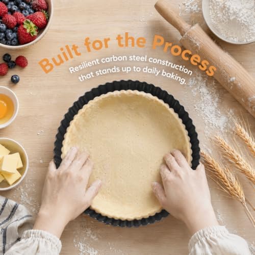 Fluted Tart Pan Set, Carbon Steel Nonstick Quiche Pans with Removable