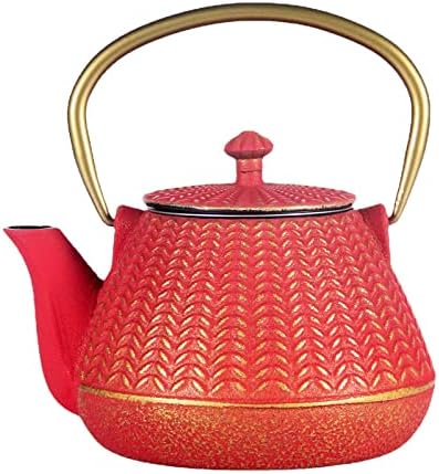 Red Cast Iron Tea Kettle, 1000ml with Infuser