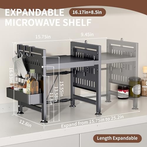 Extendable Microwave Oven Rack with 6 Hooks