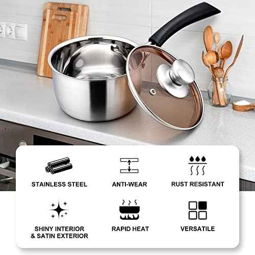 LIANYU 18/10 Stainless Steel Sauce Pan with Lid, 1 & 2 & 3QT Sauce Pot Set